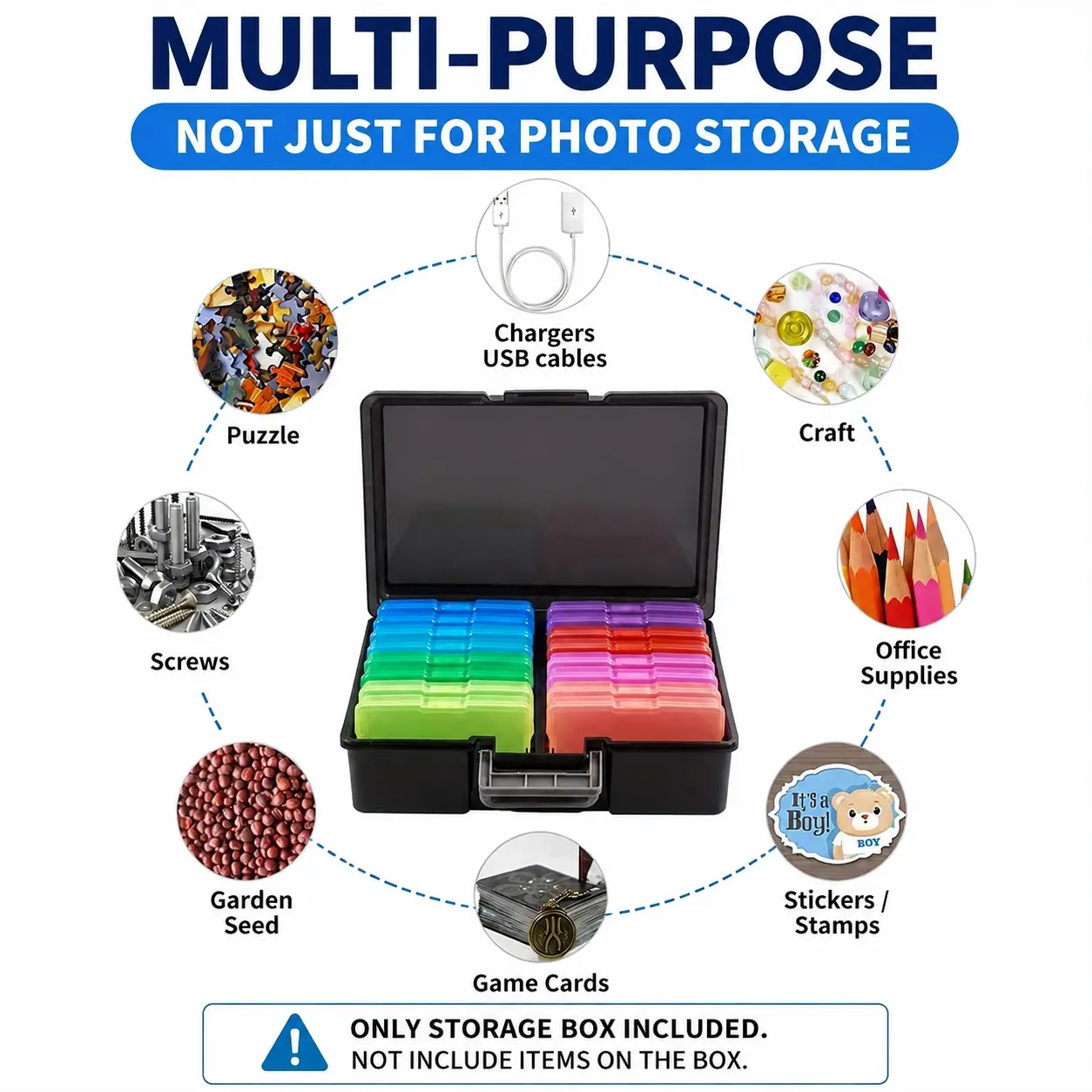 Upgraded Multi-grid Storage Organizer Box with 16 separate inner compartments, stackable colorful storage case, portable DIY craft storage essential, ideal for sorting jewelry, ornaments, photos, stickers and small sundries