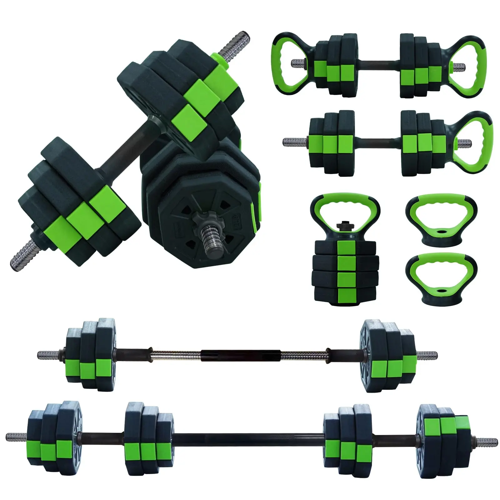 4-in-1 Adjustable Dumbbell Set – 44 LB Free Weights with Connector, Converts to Kettlebell, Barbell, Push Up Stand – Space-Saving Strength Training Equipment for Home Gym, Iron Handle, Octagon Design