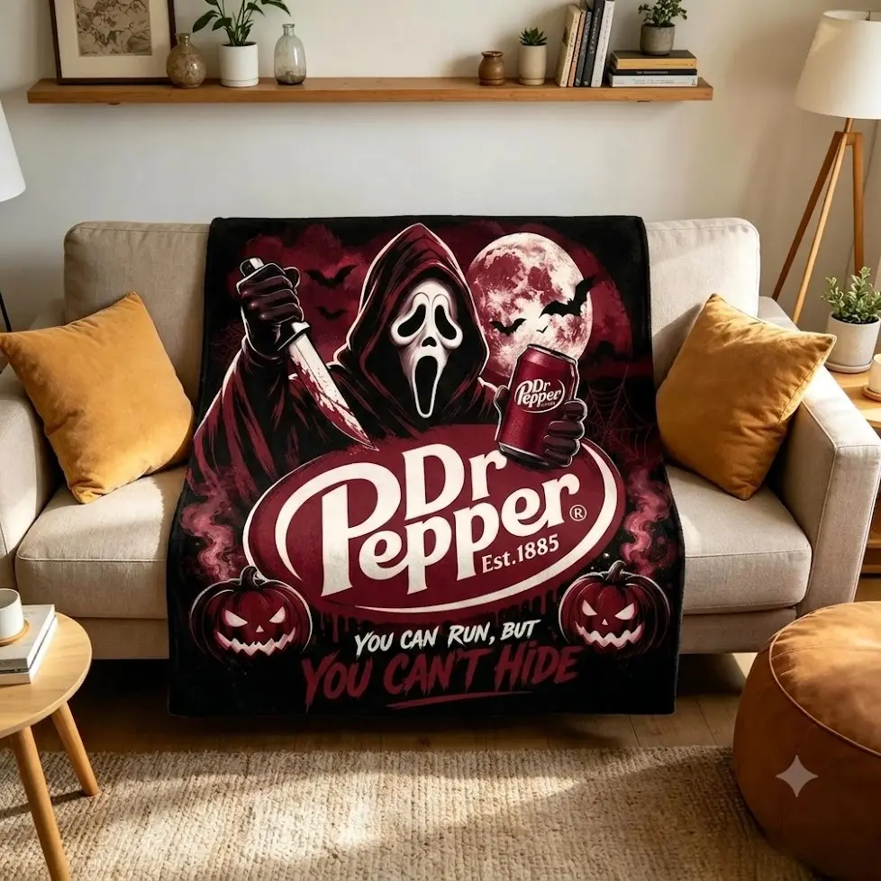 Ghostface Scream Horror Movie Throw Blanket, Spooky Halloween Fleece Blanket, Dark Gothic Pumpkin Full Moon Soft Couch Blanket
