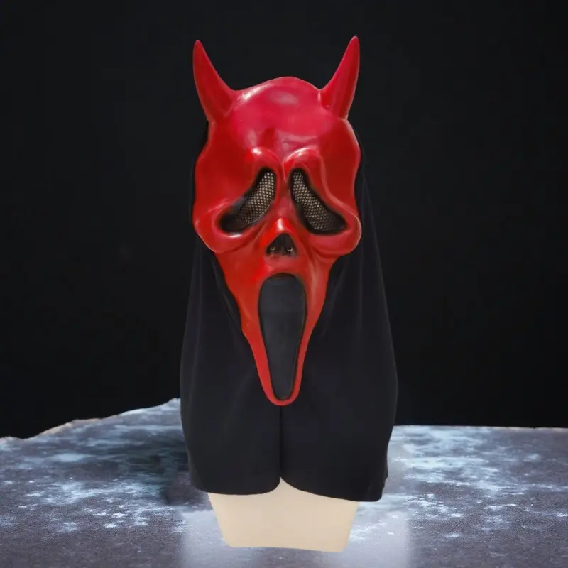 Halloween Cosplay Horror Scary Scream Ghost Face Mask, Adult Party Prop, Latex Npc Costume, 1pc Halloween Mask for Adults, Mask Design