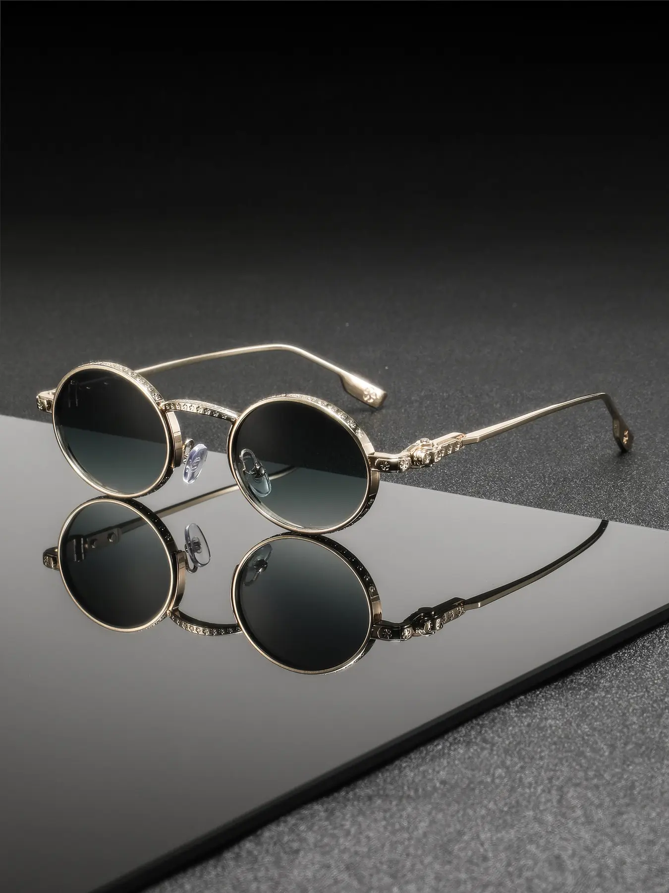 Men's Oval Metal Engraved Temple Glasses, Luxury Cool Fashion American Style, Casual All-Season Eyewear, Zinc Alloy Frame, Casual Stylish Glasses