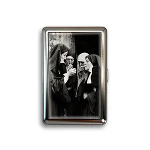Funny Smoking Nuns Cigarette Case Zigarettenetui Wallet Vintage Metal 100s Blunt Holder gifts boyfriend