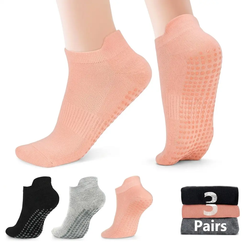 Women's Grip Exercise Socks, Anti-Slip Cotton Blend Style for Pilates and Summer Workouts