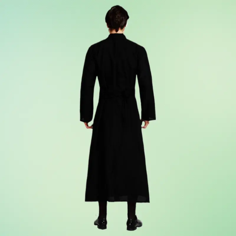 Mens Classic Thick Smooth Fabric Black Priest Robe, Festive Party Cosplay Outfit for Halloween Drama Stage Role Playing (Menswear)