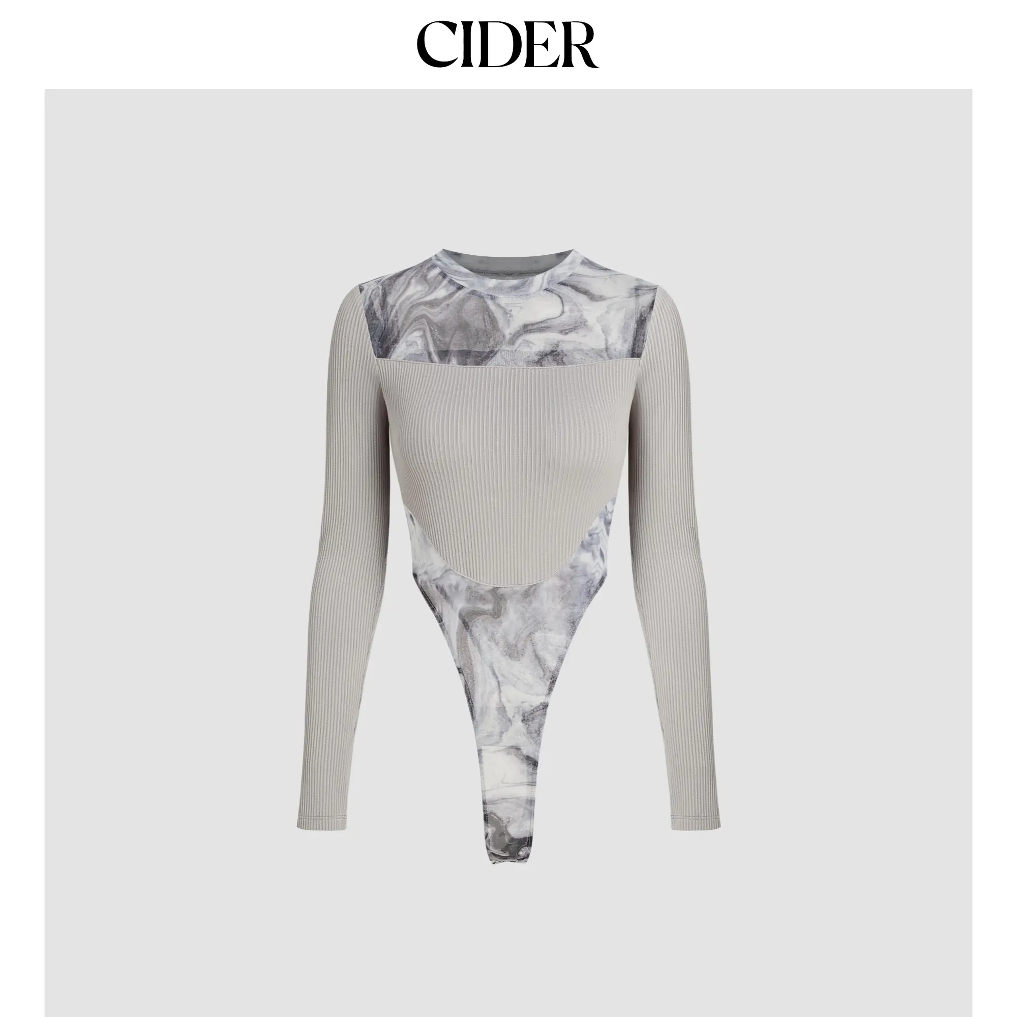 Cider [size 2-10] Mesh Round Neck Contrasting Binding Abstract Bodysuit