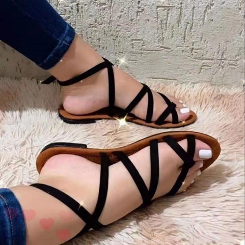Women's Gladiator Cross Strap Platform Sandals Lace-Up Flat Fisherman Shoes for Wide Foot