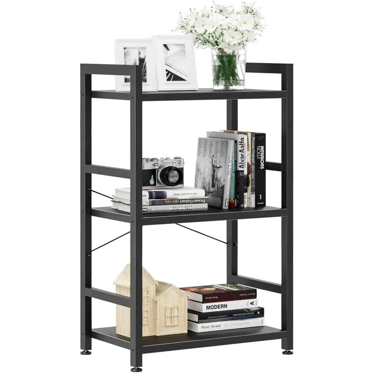 3 Tier Slim Bookshelf, Bookcase Shelf Storage Organizer, Modern Book Shelf for Bedroom, Living Room and  Office, Black