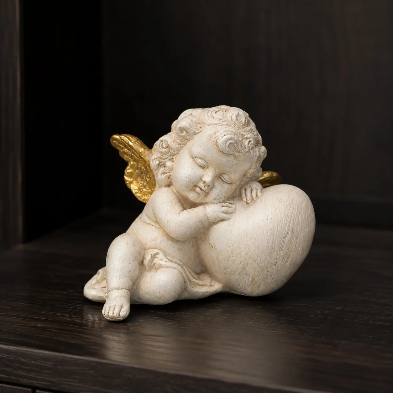1pc Cherub Angel Figurine, Romantic Resin Angel Statue with Heart Design, Decorative Ornament for Bedroom, Living Room, Desk, Shelf and Gift Giving.