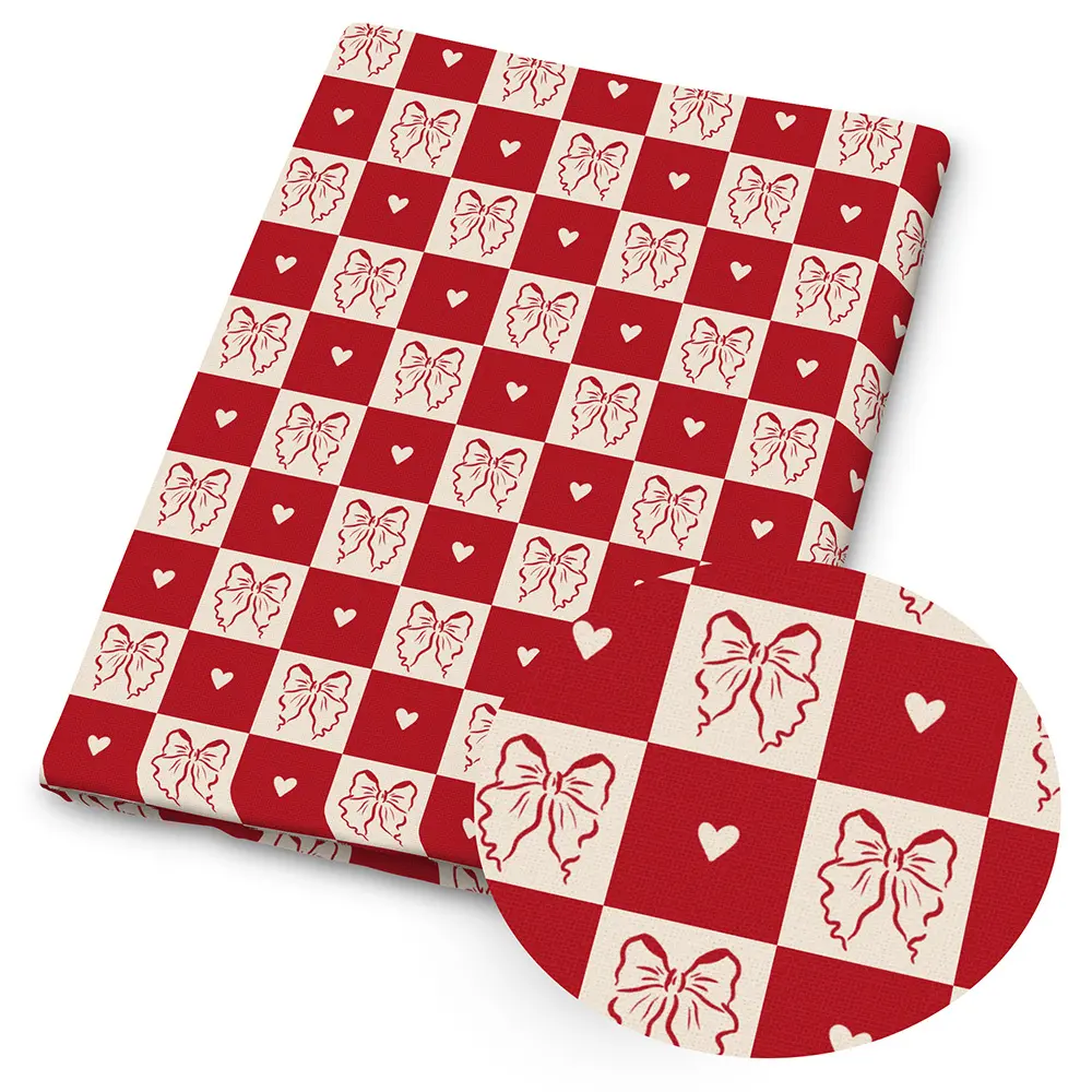 1pc Retro Coquette Print Fabric - 59 X 19.68 Inches (150 X 50cm) Pre-cut Polyester Fabric with Cherry Heart Checkered Design Bow Striped Pattern - Suitable for Valentine' Day DIY Sewing, Scrapbooking, Tablecloths, and Crafts