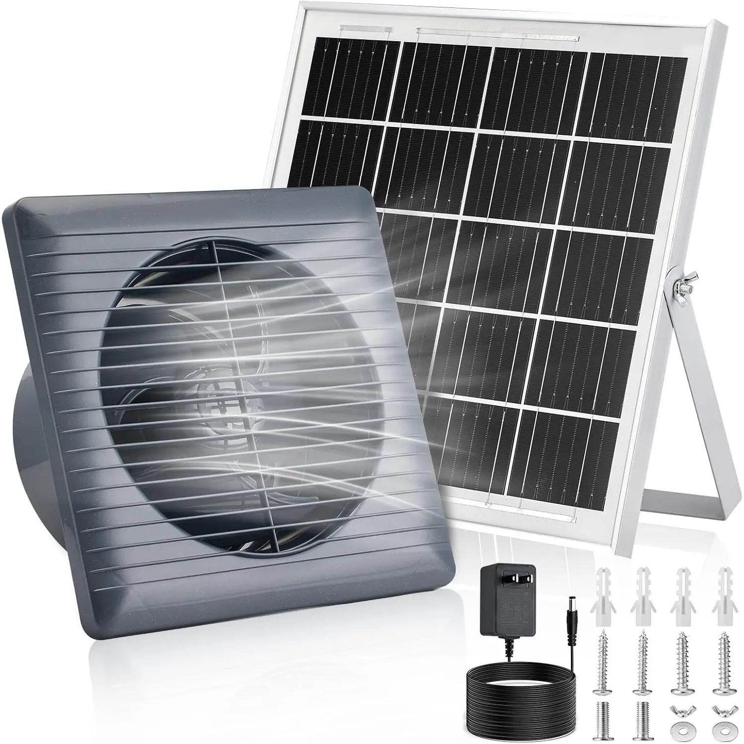 Solar  Exhaust Fan, 25W Solar Panel+8" High Speed Solar  Fans, Solar Exhaust  Fan Kit with Bracket, Anti-backflow Valve, Power Adapter, Vent Fan for Shed, Greenhouse, Attic