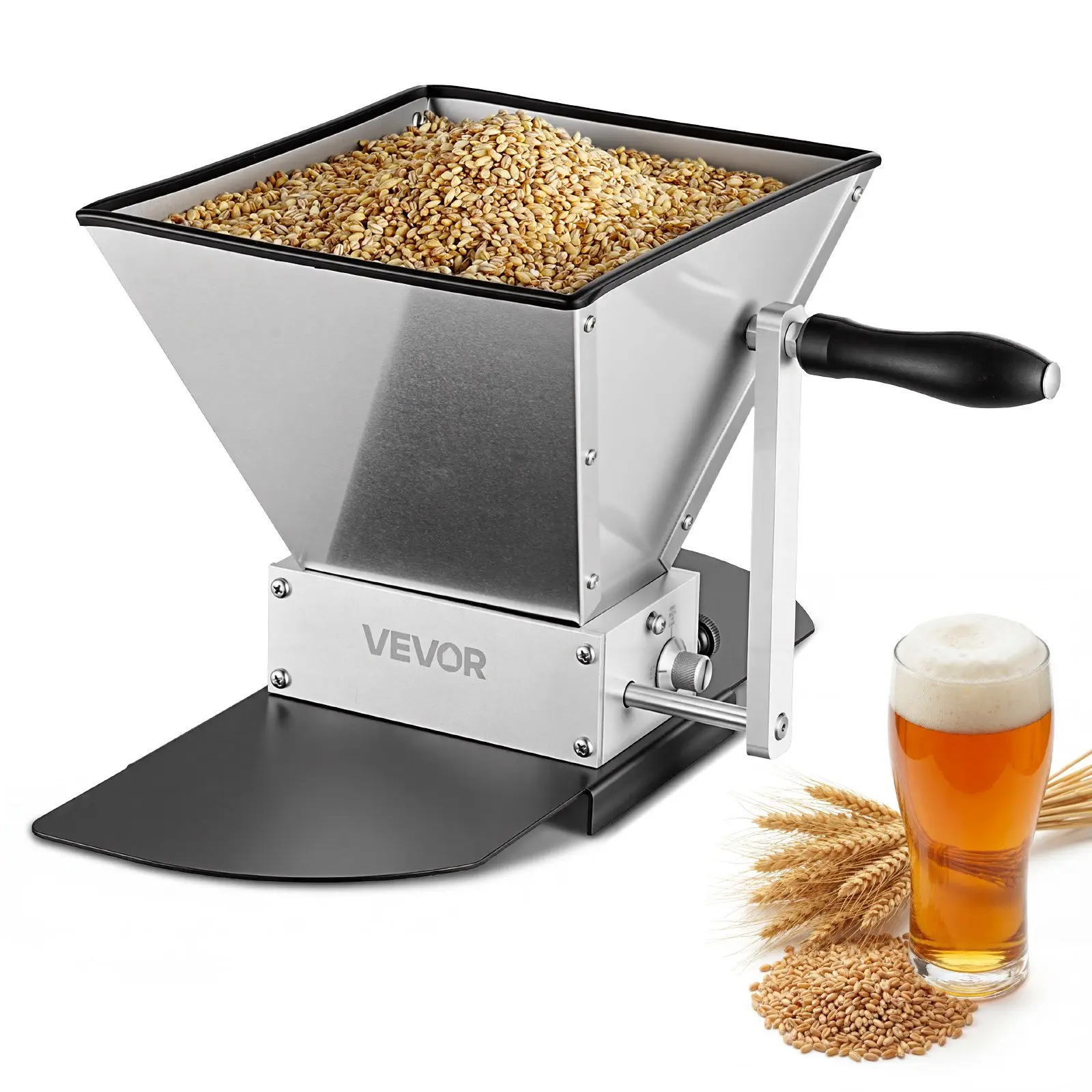 【DealsForYouDays】VEVOR Manual Grain Mill, Homebrew Malt Grinder, Adjustable Barley Mill Crusher for Wheat Beer Brewing - with 2 Stainless Steel Rollers, 1.06 Gallon Hopper Metal Base Plate