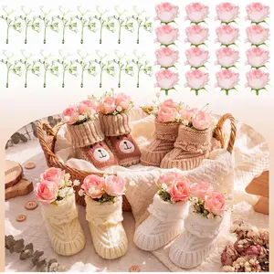 Glitopper 4 Set Baby Shower Table Decorations Booties Bulk with Artificial Baby's Breath for Gender Reveal Centerpieces party