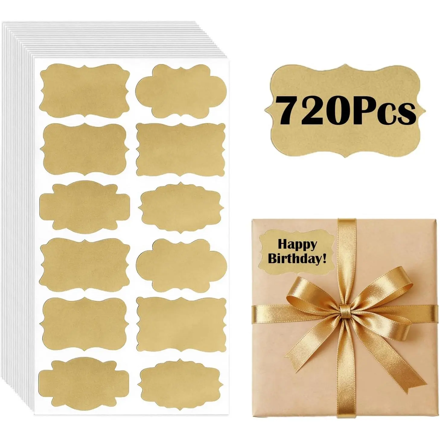 720 count  Self-Adhesive  Tags Name Jar Labels Stickers,1.2×2 inch | 6 Cute Shapes, 12 Labels Per Sheet, Writable  Labels for Presents, Easy to Use,  for Christmas, Birthday, Party