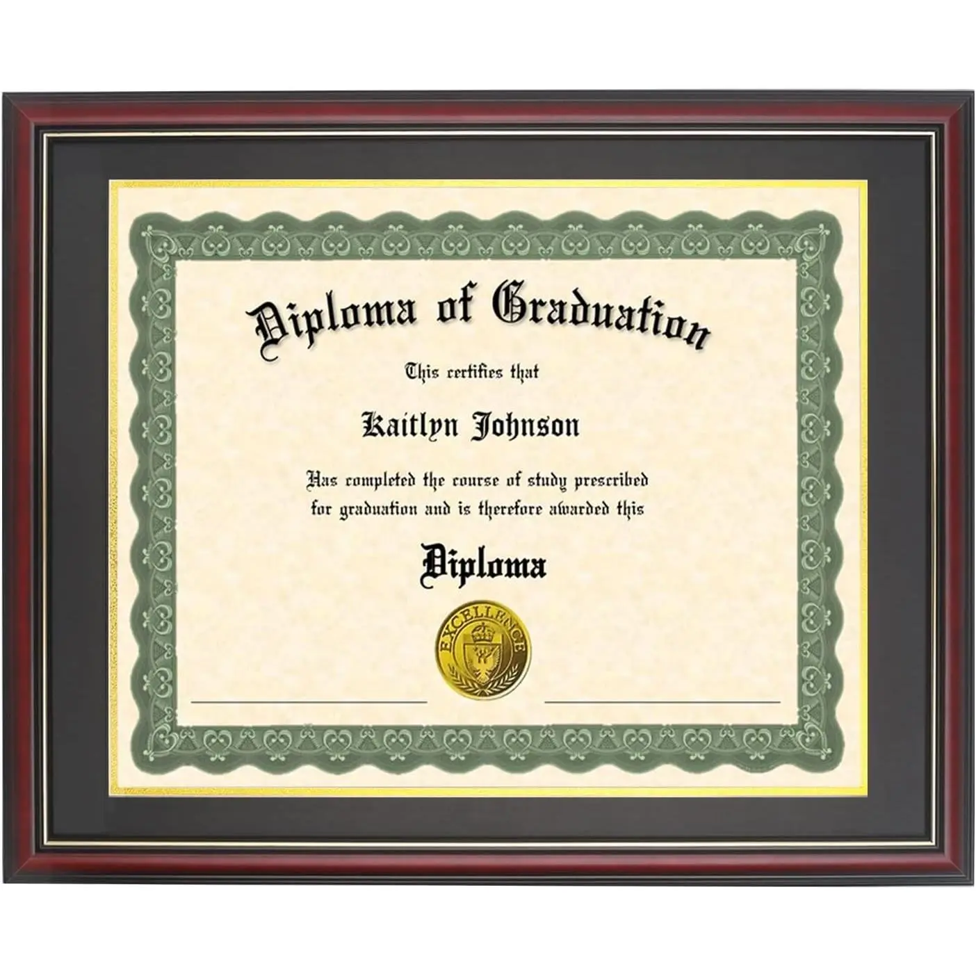 13x17 Solid Wood Classic Photo & Award Display Frame, Cherry Finish with Gold Trim, Fixed Sizes Fit 13x17 Diplomas (Black Over Gold Mat) or 16x20 Certificates (No Mat)