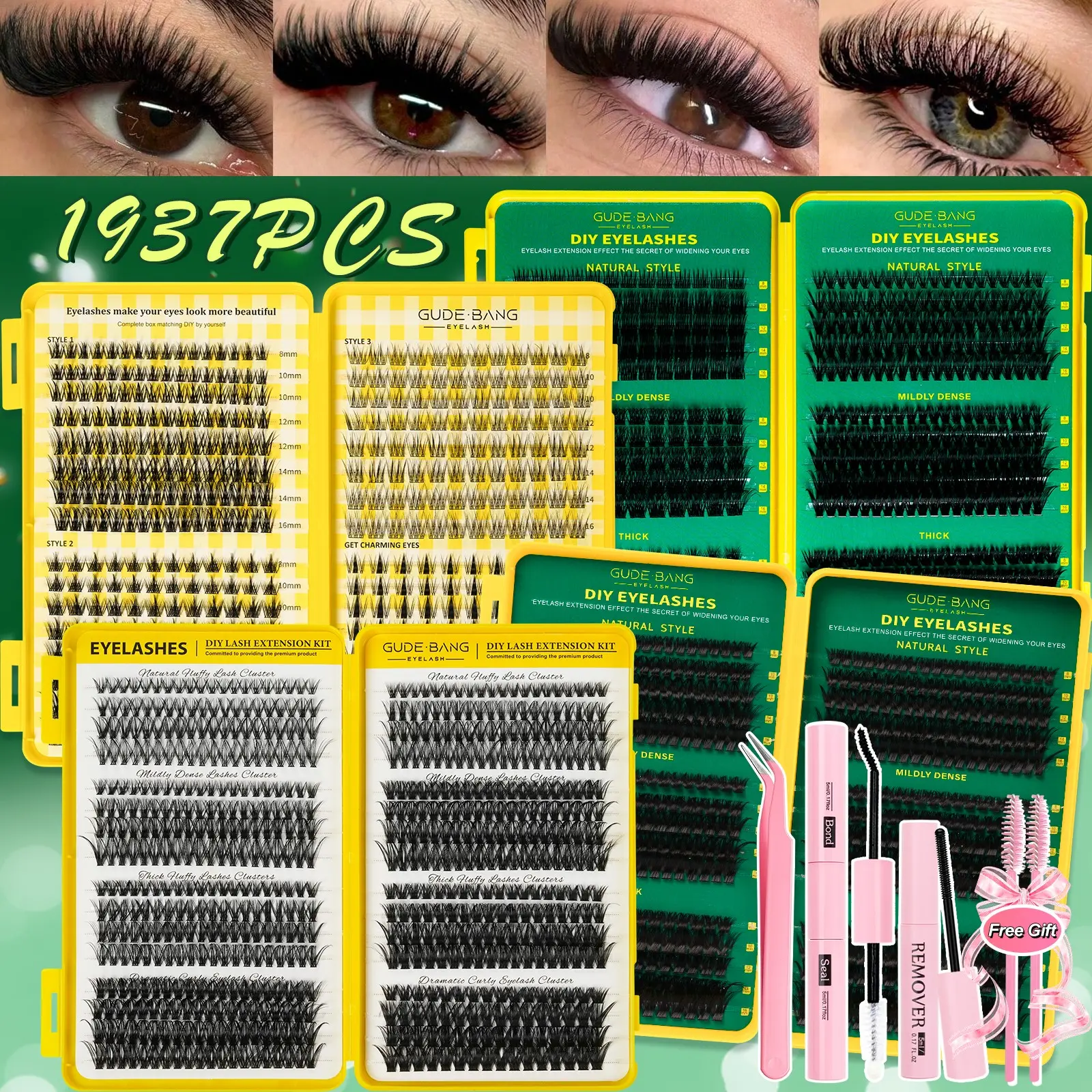 Mixed Length Individual False Eyelashes Kit, DIY Eyelash Extensions, Natural-Looking Eyelash Extensions with Accessories, Self-Grafting Curling Lashes for Women, Makeup Products
