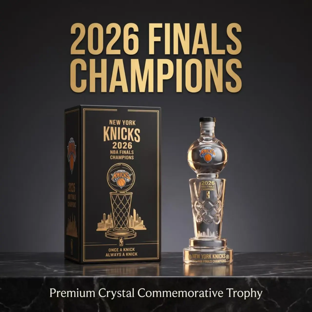 New York Knicks 2026 Nba Finals Champions Crystal Commemorative Trophy Bottle, Officially Licensed Sports Memorabilia Gift