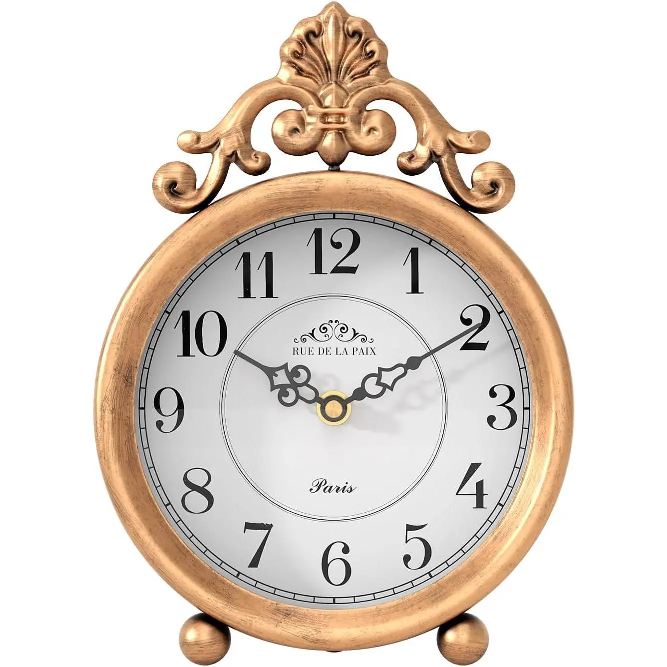 Vintage Gold Table Clock, Desk and Shelf Mantel Clock, French Rustic Antique Style Decor Clocks, for Farmhouse, Bedroom, Living Room, Bedside, Gift (9" H x 6.3" W)