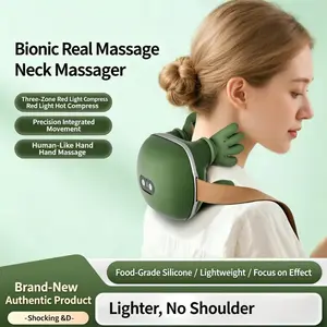 Bionic Heating Massage Master, Neck and Shoulder Massager for Deep Tissue Pain Relief, Wireless Portable Lightweight Electric Acupressure 4D Kneading Massage, Designed to Mimic Human Hands, Perfect for Home Office Breaks (Green)