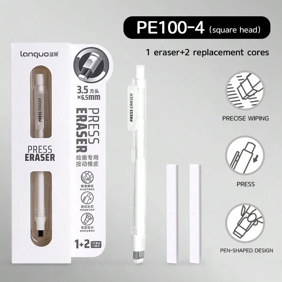 languo Pressure-Activated Pencil-Shaped Eraser Tool, Designed For Sketching Highlights With Replaceable Refills. Leaves A Clean Surface With No Residue. Specially Formulated For Artistic Creation., Back To School