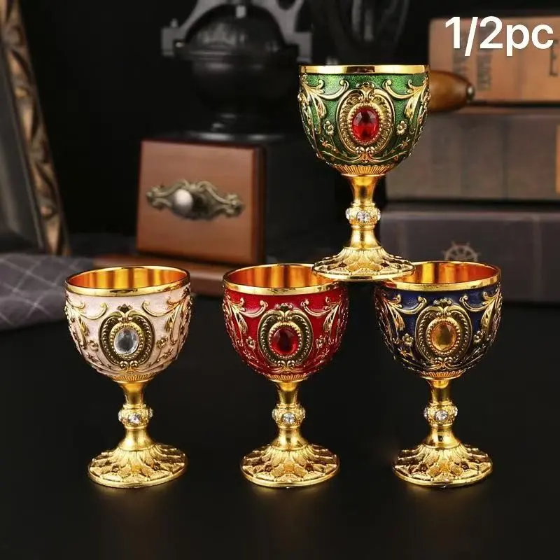 Vintage Antique Renaissance Holy Grail Wine Goblet, Drinkware, Vintage Embossed Goblets, Medieval Gothic Replica with Gold Finish & Floral Patterns, Handcrafted Metal Drinking Cup, Fantasy Decor Gift for Wedding Birthday Anniversary Party Home