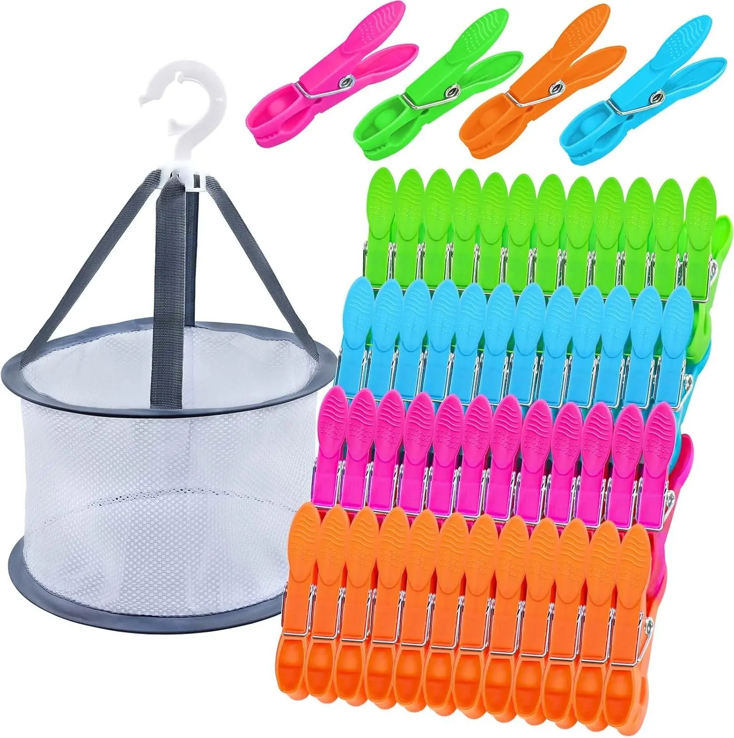 48 Pcs Colorful Plastic Clothes Pins with Clothespin Bag, Clothespins Basket Heavy Duty Laundry Clothes Pins Clips with Springs, Clothes Drying Line Pegs Towel Clips Picture Clips Food Clips