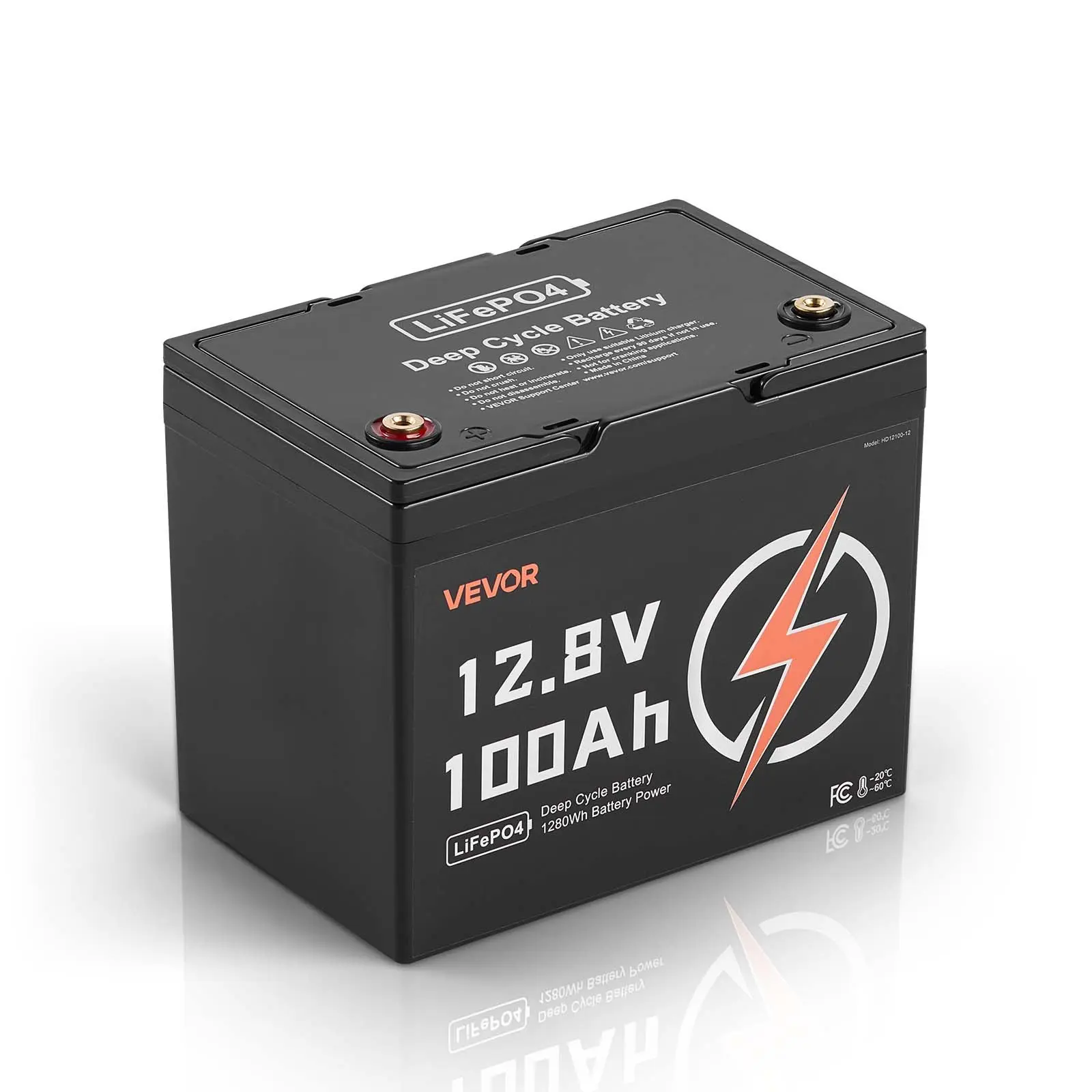VEVOR HD12100-12 12V 100Ah Capacity LiFePO4 Battery (1 Pcs, T14) with 50A Built-in BMS, Abs Shell, 15000 Cycles Deep Cycle, Low Temperature Protection, 10 Years Lifetime, Durable Solar Off-Grid Home Energy Storage Battery, Batteries, Solar Powered