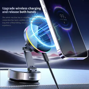 Car Magnetic Wireless Charger, 15w Fast Charging, Three-Axis Panoramic View, Vacuum Magnet, Dual Ring Magnet Array, Foldable Rotatable, Car and Home Use