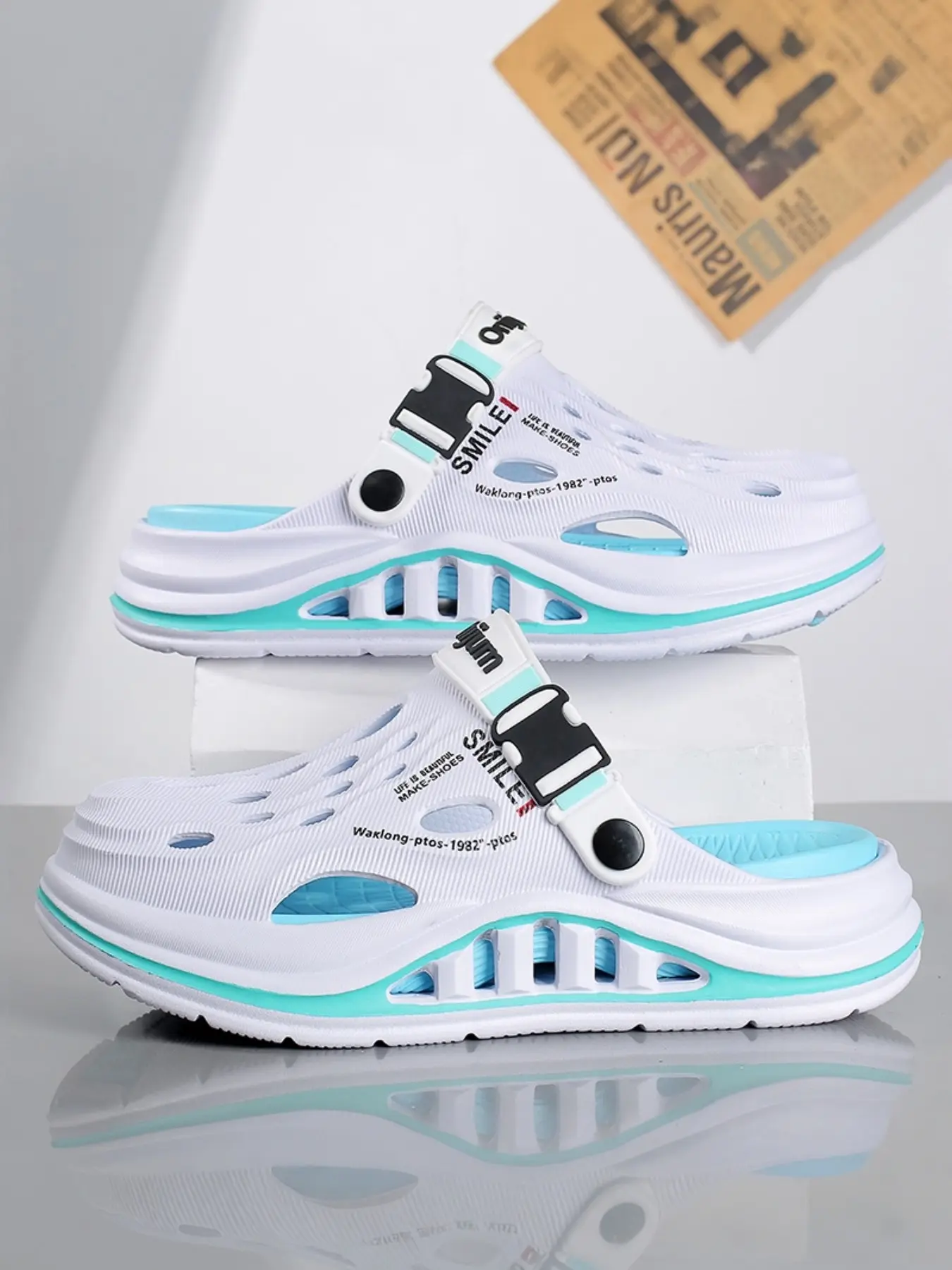 Men's Summer Trendy Thick Sole Hollow-Out Shoes, Comfortable Fashion Casual Sneakers, Breathable Ideal for Hot Weather Footwear Slipper, Summer Beach Slippers