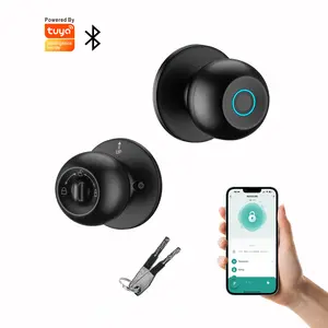 Biometric Smart Fingerprint Door Lock with Metal Knob, Keyless Entry, Bluetooth App Control, Local Data Storage, Auto Lock & Key Compatibility for Home, Garage
