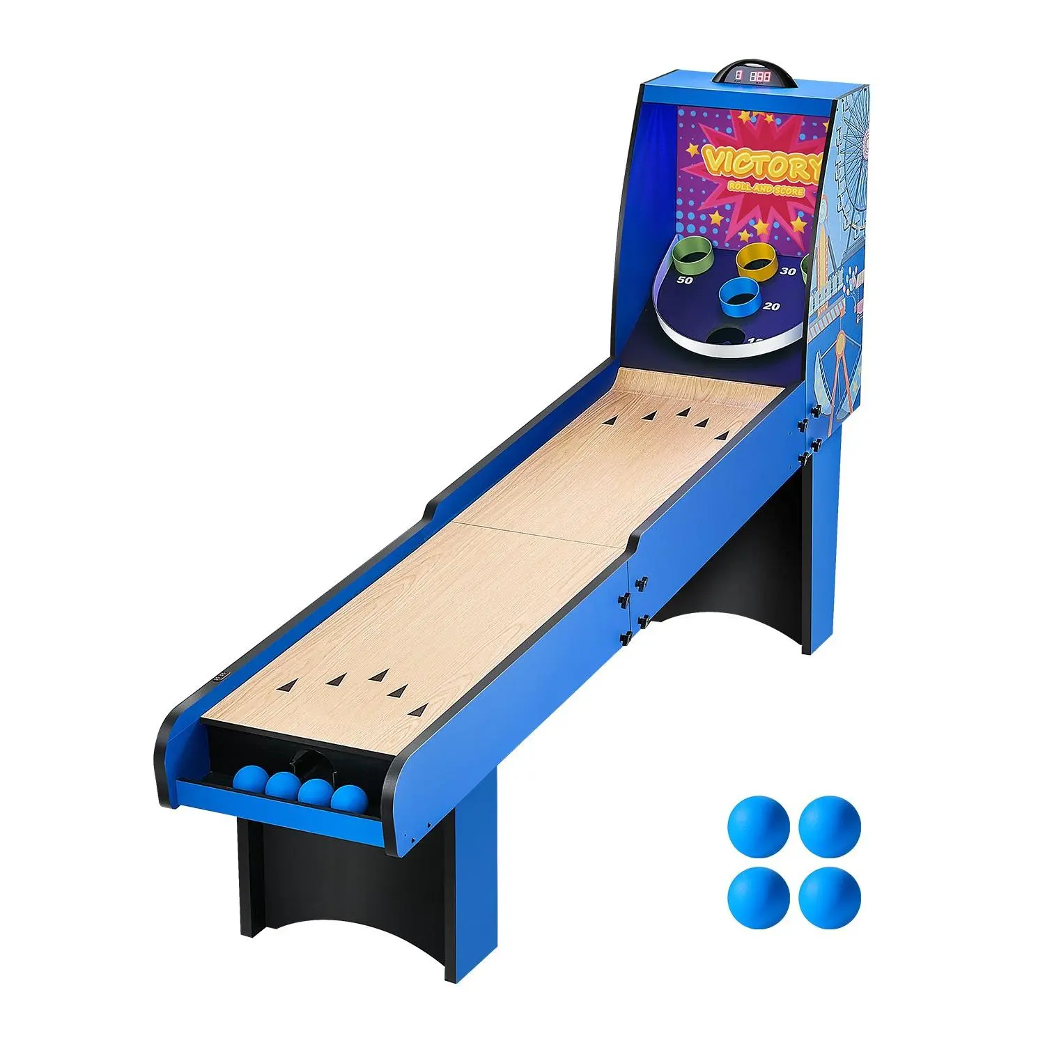 【Summerfinds】VEVOR 8' Roll and Score Classic Arcade Game Table, Arcade Machine Indoor with Electronic Scorer, Sound, Automatic Ball Return for Adults Kids Family Recreation Game Room, 4 Balls Included