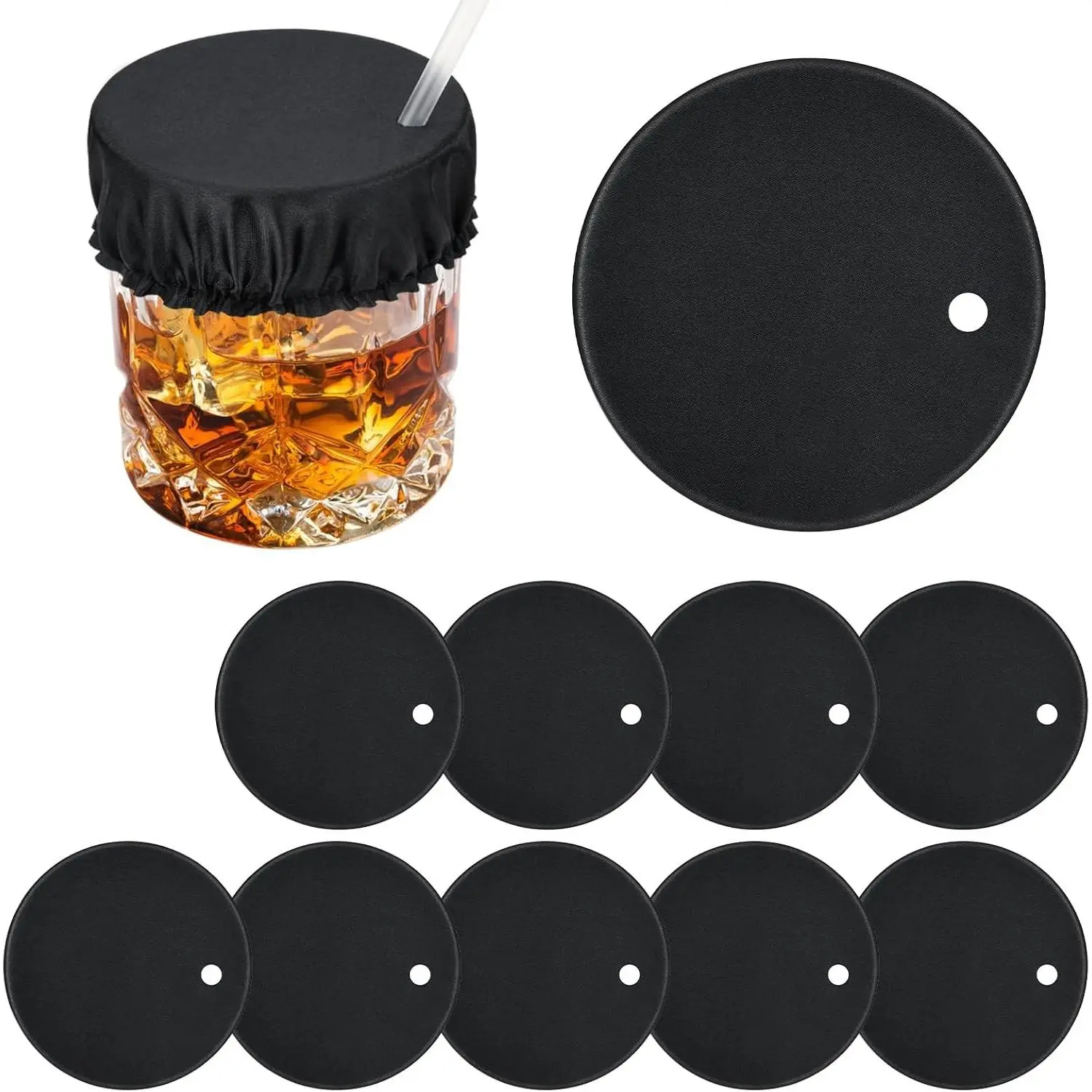 10-Pack Drink Cover Scrunchie, Reusable Cap Scrunchie Drink Cover for Drinks, Drink Covers for Alcohol Protection - Prevent Drink Getting Spiked at Bar Party Cup Cover with Straw Hole