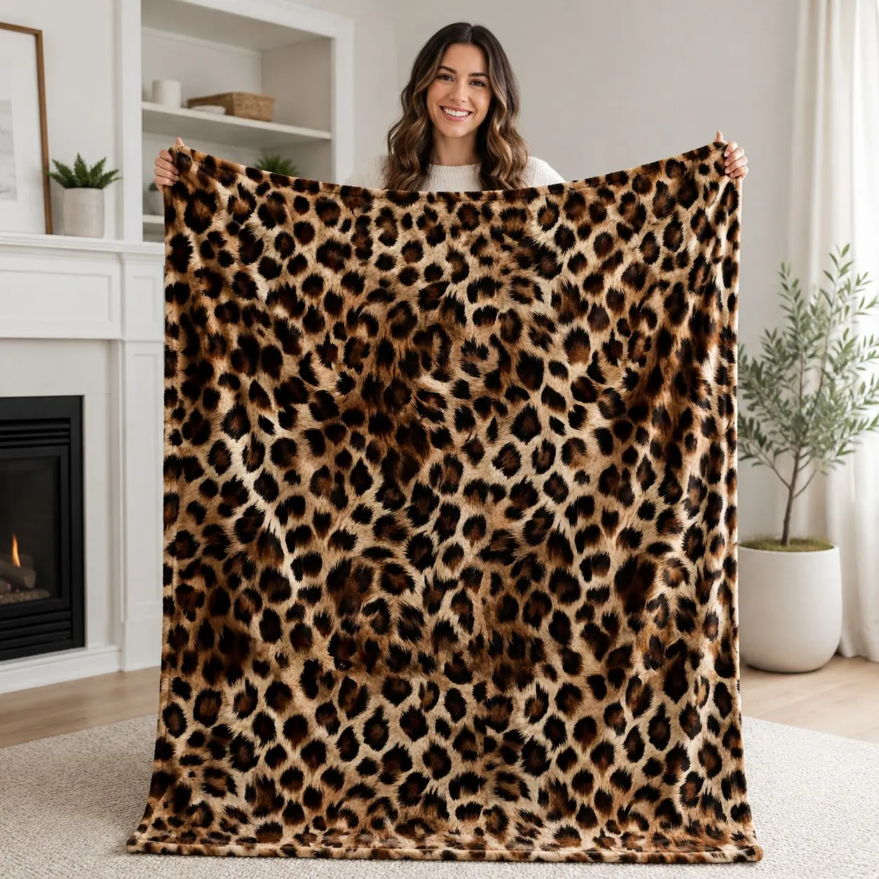 Leopard Print Flannel Blanket, Soft Plush Throw for Sofa Bed Travel Pets, 40x50 50x60 60x80 Inch, Cozy and Stylish Home Accessory, Home Decor Blanket, Decorative Blanket