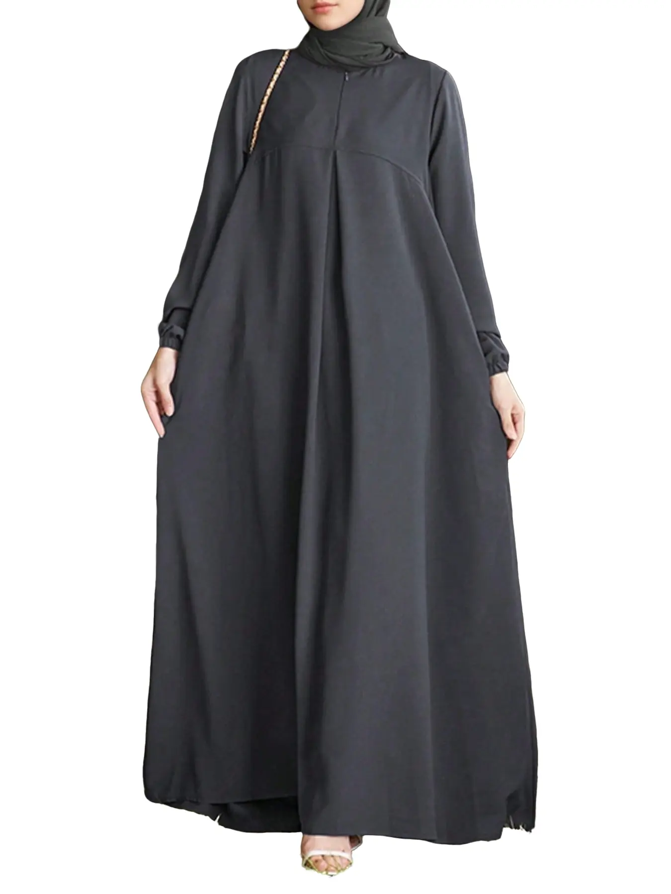 Muslim Long Robe Abaya, Plain Half-Open Front Loose Fit Dress, Breathable Simple Color, Modesty Wear, Middle Eastern Women, Prayer Home Travel