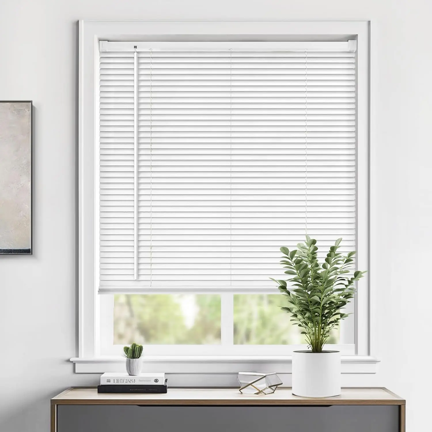 Cordless 1" Vinyl Mini Blinds for Indoor Windows - Light Filtering Horizontal Window Blinds & Shades, 26" W x 64" H, White
