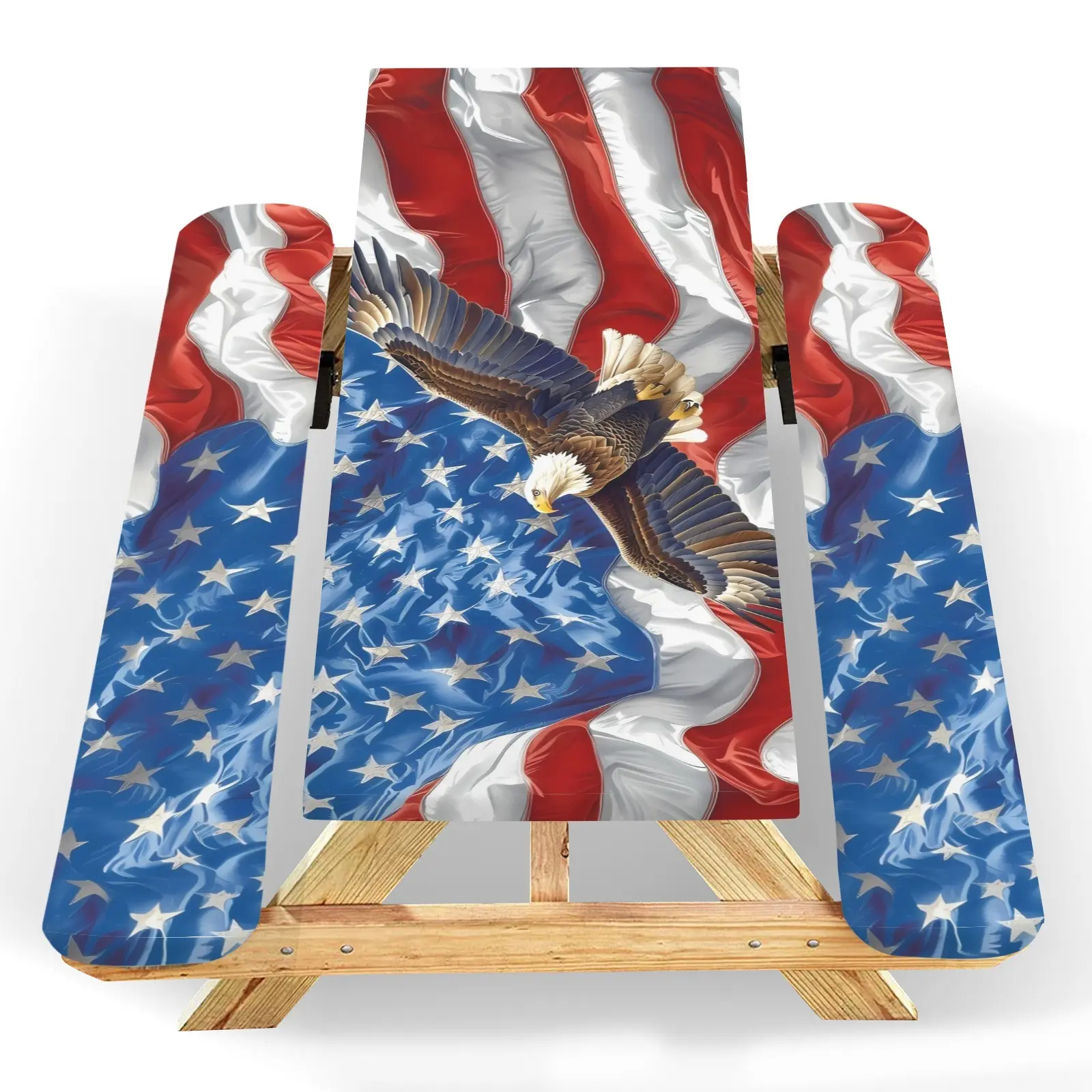 Picnic Table & Bench Cover Set 3 Piece 72”x30”, Windproof Waterproof Easy Clean Fitted Outdoor Table Protector,Bald Eagle American Flag Patriotic Designs for RV Cabin BBQ, 4th of July & All Outdoor Occasions
