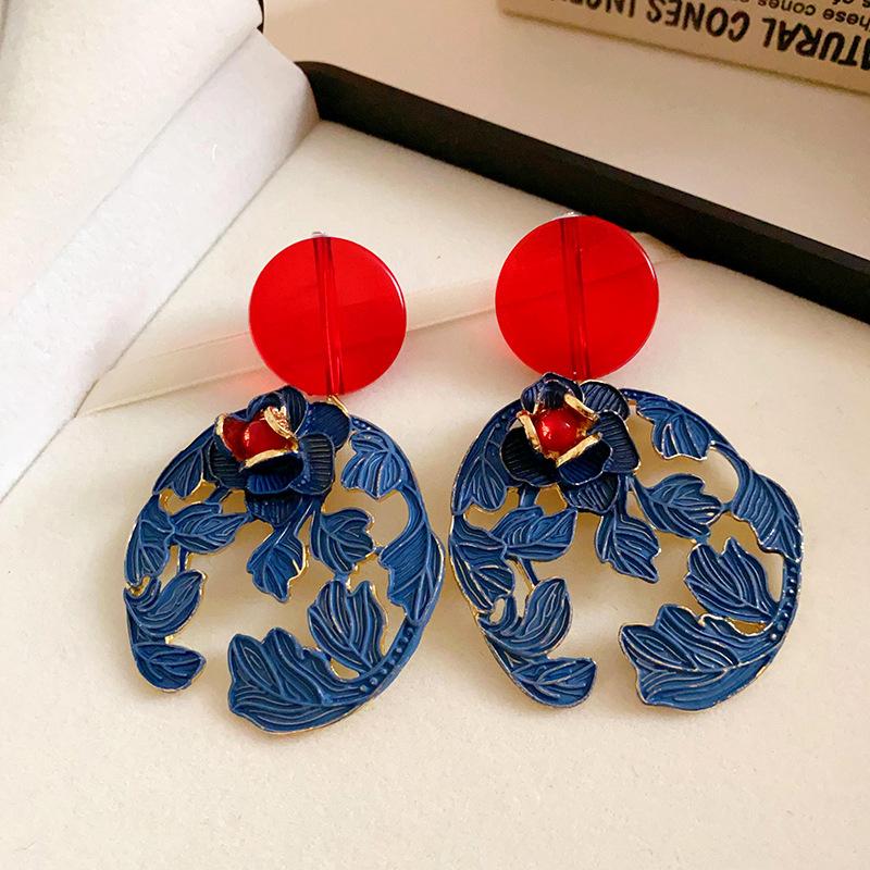 Silver Needle Resin Flower and Leaf Chinese Style Earrings, New Chinese Style Unique Design Ear Drops, Vintage Cheongsam New Style Jewelry for Women