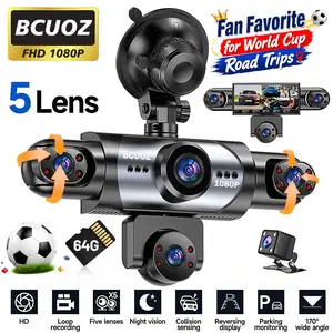 Five-Direction Car Dash Cam, HD Dash Cam, Dashcams For Cars, Front 1080P, Left/right/back 720p, LED Display, Button Control, Rechargeable Battery, Night Vision, Loop Recording
