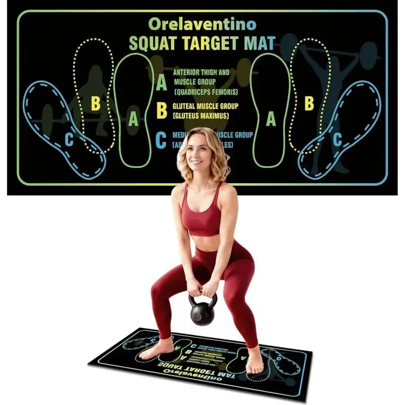 Squat Training Mat - Non-Slip, Zone Markings, Progress Tracking, Durable, Red/Black Fitness Gift for Beginners, Indoor Use, Accurate Target, Lightweight, Easy to Store (Squats/Lunges) home gym floor, Non-Slip Grip Leg Day, Strength