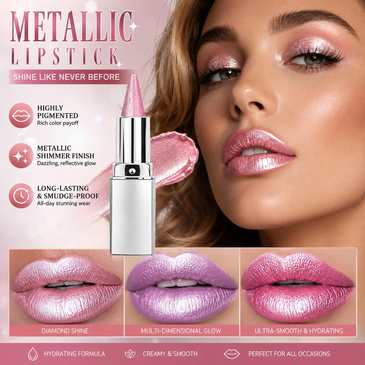 JUJU DREAM Metallic Shimmer Matte Lipstick, Hydrating Lip Color, creamy hydrating non-cracking formula, rich one-swipe pigment with metallic glow, long-lasting smudge-proof all-day wear, perfect for Y2K, party for avant-garde looks