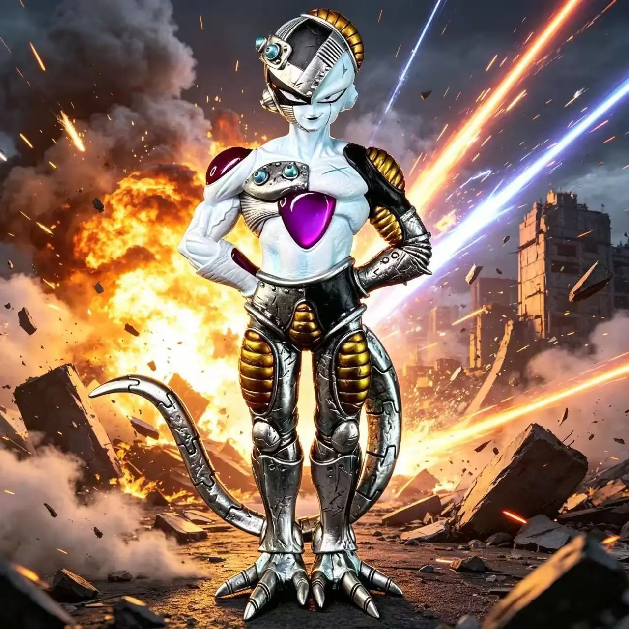Dragon Ball Z Mechanical Frieza Standing Figure, Anime Action Figure, 22cm Height, Detailed Mech Armor, Parts, Energy Chest, Collectible Anime Gift