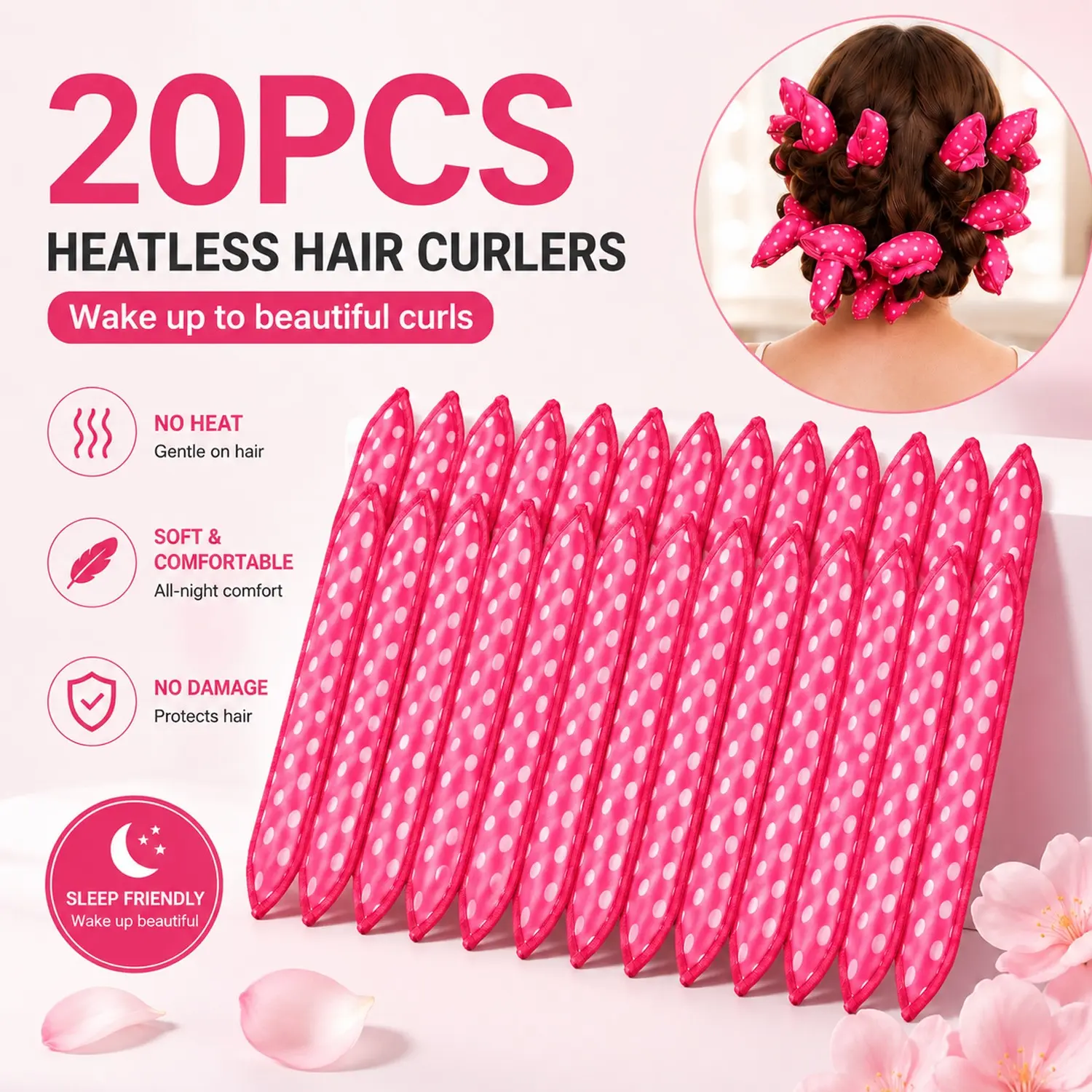 Heatless Hair Curlers Set for Women, Wavy Curly Kit, Soft Foam Overnight Hair Rollers for Natural Curls and Waves, No-Heat Damage-Free Sleep Styling Tools
