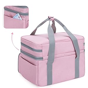 Layer Sewing Accessories Organizer with 2 Detachable Pouches, Large Sewing Bag for Sewing Tools (Bag ONLY), Pink