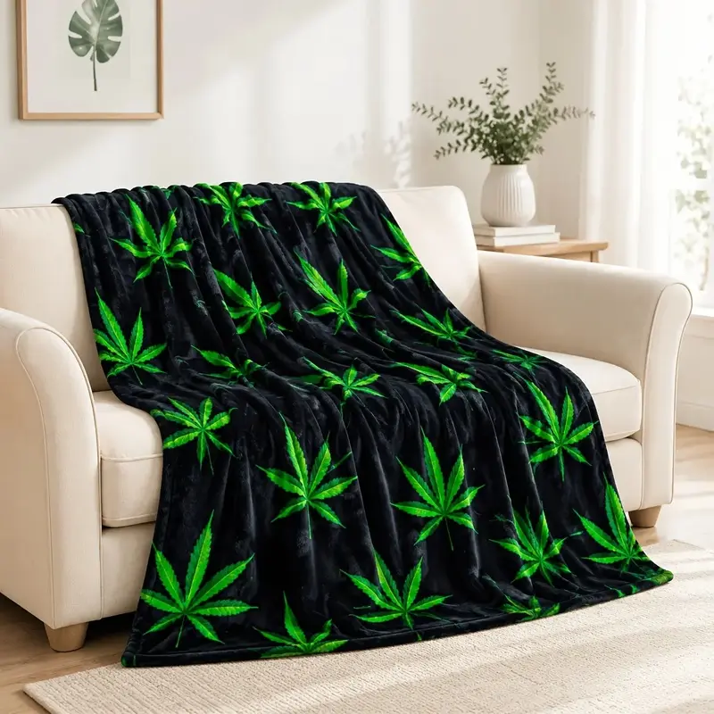Green Leaf Pattern Blanket 1pcs Spring Summer Autumn Winter Room Decoration Living Room Sofa Gift Valentines Day Mothers Day Back to School Decorative Sofa Blanket