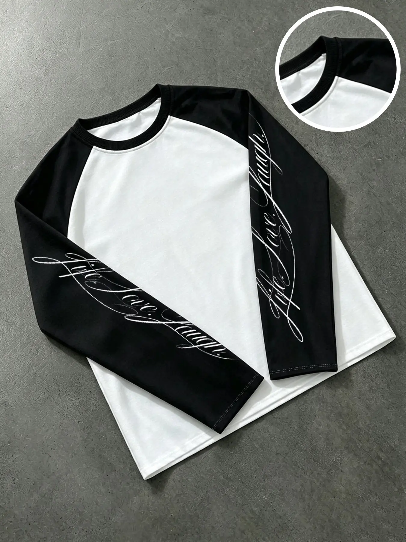 Men's Fashion Patchwork Y2K Retro Raglan Long Sleeve T-Shirt, Colorblock Letter Print, American Street Style Casual Top