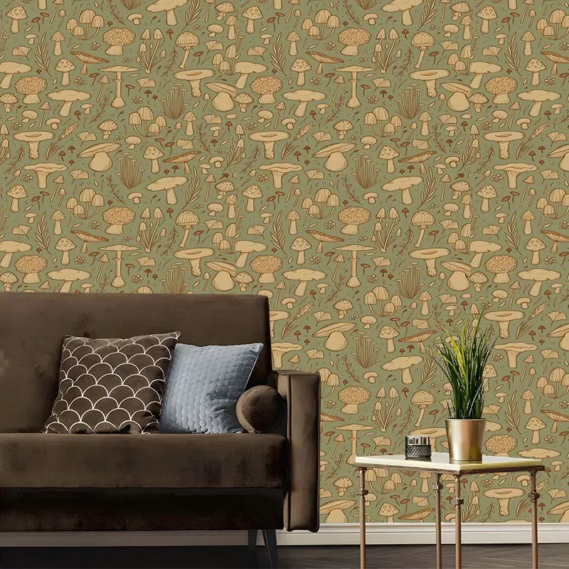 Fresh Forest Mushroom Peel And Stick Wallpaper,Cottagecore style Design Reusable Removable Contact Paper, No Residue & Easy Install Contact Paper For Bedroom,Furniture,Kitchen,Bathroom,Idea Gift for Friends, DIY Home Decor, Decorative Wallpaper