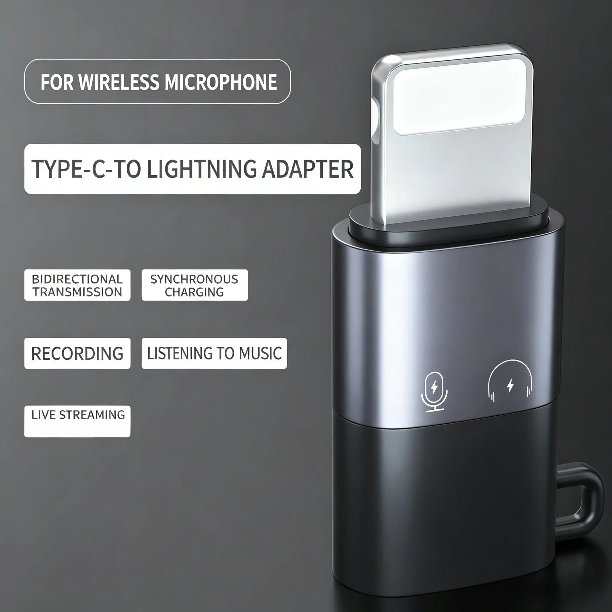 Lightning to USB-C OTG Adapter, Fast Charging & Audio Supported, Compatible with iOS Devices, Ideal for Microphones Keyboards Live Streaming