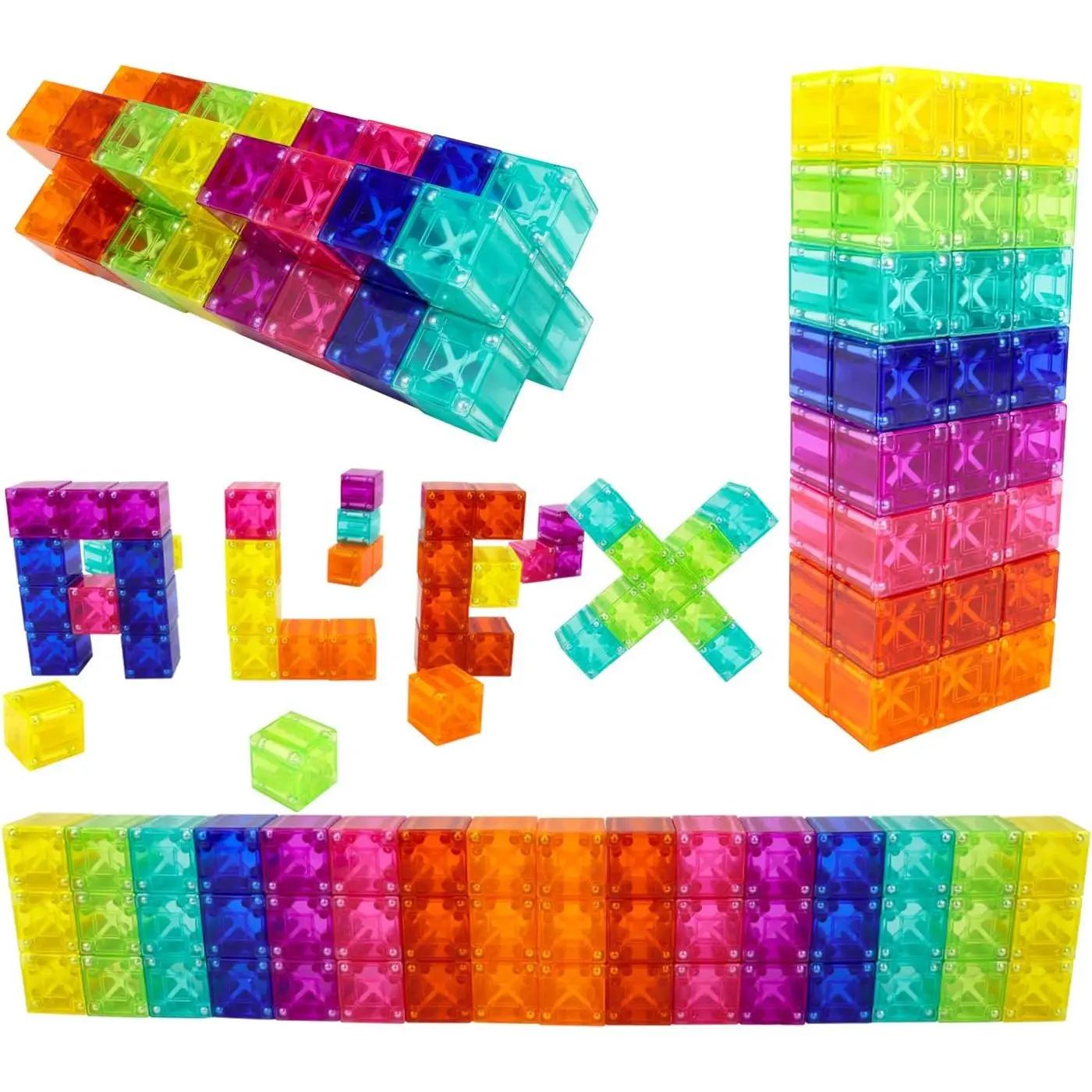 48PCS Translucent Mulit-Color DigitBlocks Magnetic Building Blocks, Montessori Clear Magnet Cubes for Boys Girls Stacking Block Sets Ages 3-9fidget toys