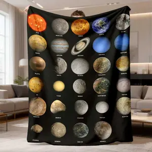 2026 New Arrival Flannel Blanket 1Pc Vibrant Solar System & Planet Print Flannel Throw Blanket - Cozy, Soft, Warm, All-Season Versatile - Ideal For Sofa, Bed, Office, Travel - Perfect Gift For Family & Friends, Space Room Decor