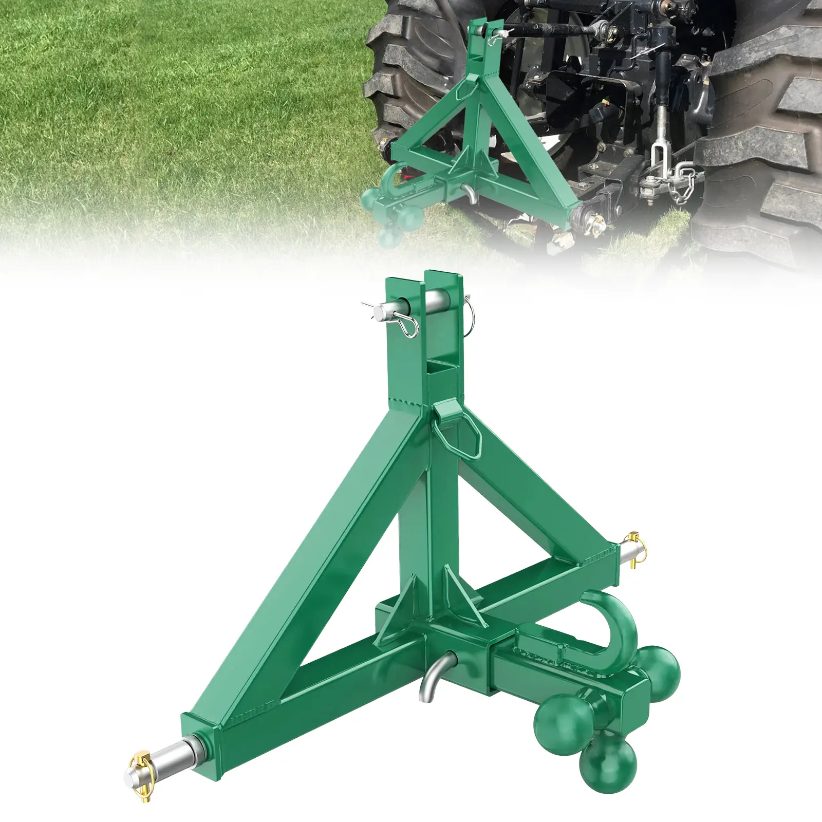 Heavy Duty 3-Point Hitch Receiver for Tractor – Category 1 Quick Hitch Attachment with 2" Receiver & Towing Ball Mount – 10,000 LB Capacity – Fits Kubota BX, Kioti, Yanmar, NorTrac Implements – Carbon Steel – Easy Install