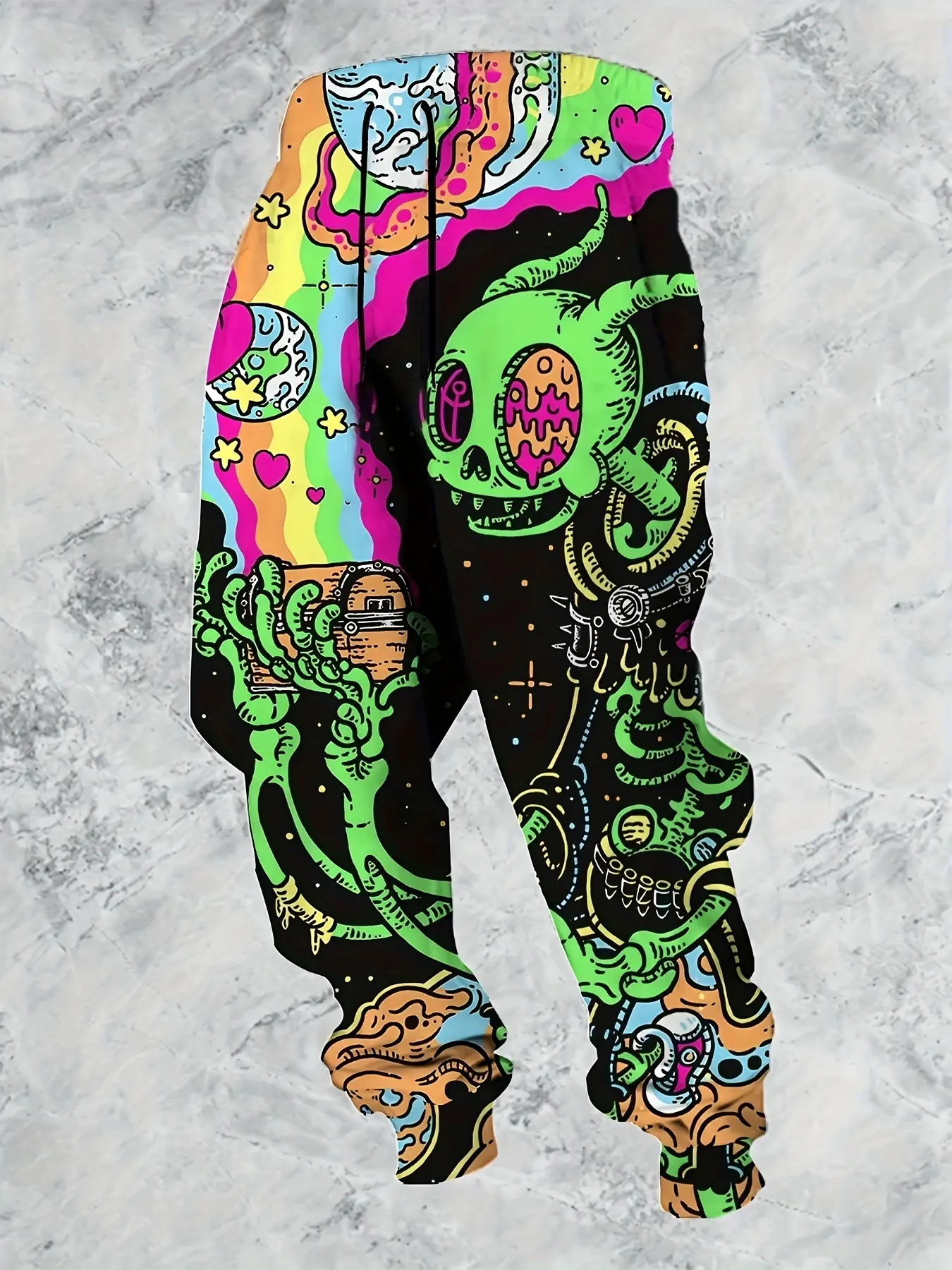 Men'S Elastic Waist Beach Pants, 3D Printed Monster Design, Comfortable Soft Casual Daily Trousers